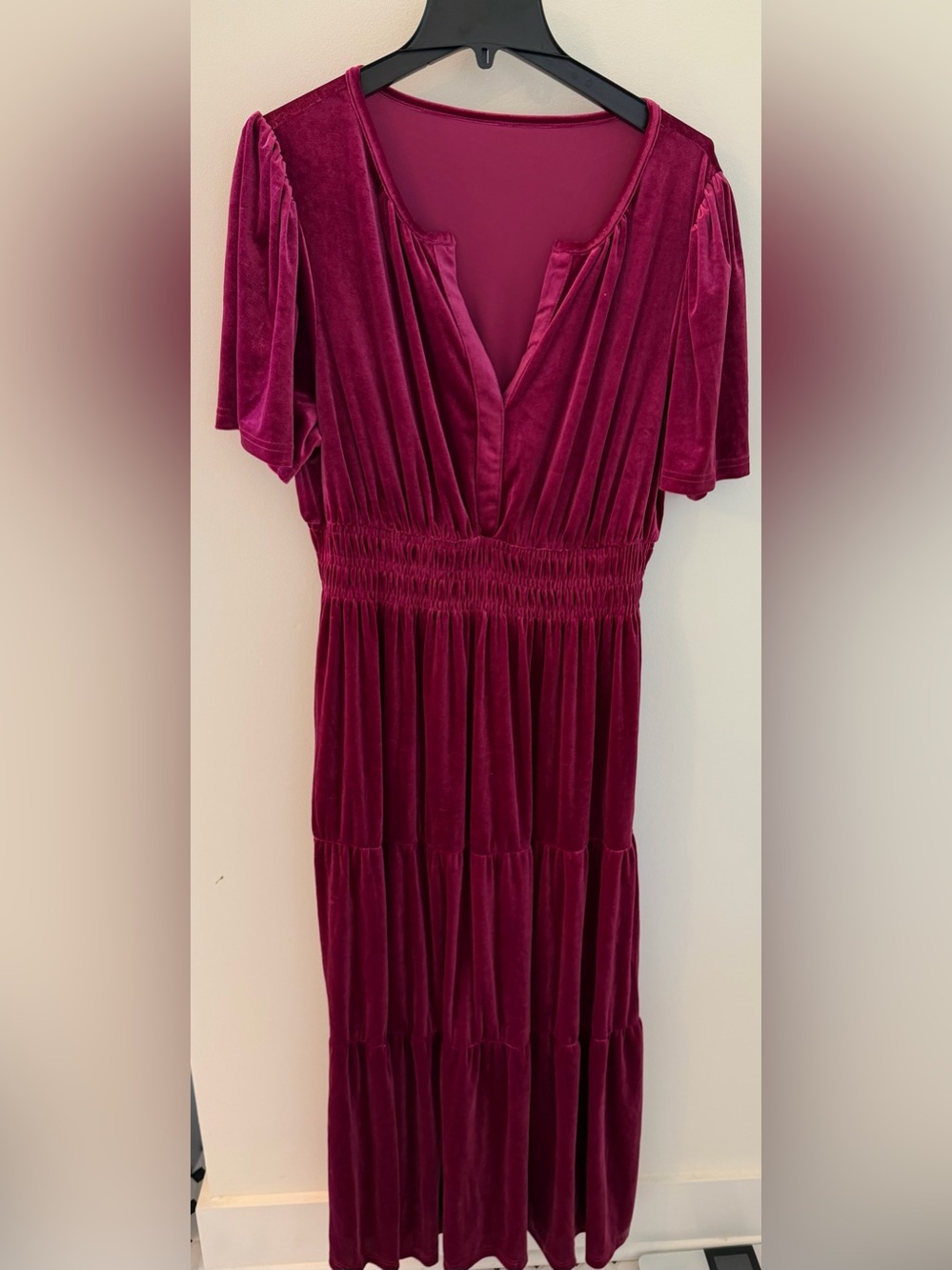 Boutique Velvet Deep Berry V-Neck Maxi XL Dress